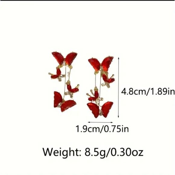 Red Butterfly Dangle Earrings - Picture 3 of 3